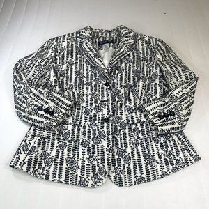 Jones New York Womens Black Lined Floral Embroidery Long Sleeve Blazer Jacket 8P